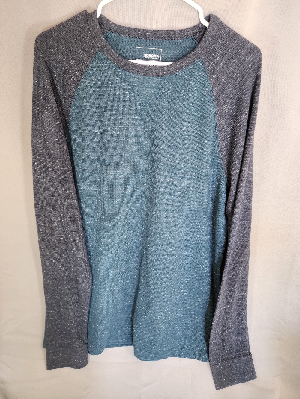 Sonoma Two-Tone Crewneck Sweater in Teal and Charcoal